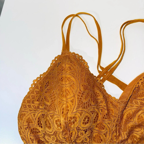 Maurices Golden Yellow Allover Lace Strappy Racerback Bralette Medium Women’s - Picture 3 of 10